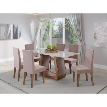 Imagem de Mesa De Jantar Retangular Livia Com 6 Cadeiras Venus Imbuia/off White/rosa