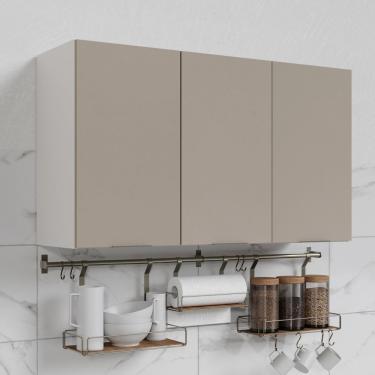 Imagem de Armário Aéreo 3 Portas 120cm Puxador 150cm Ipanema Cabecasa Madeiramadeira Fendi Trama/branco