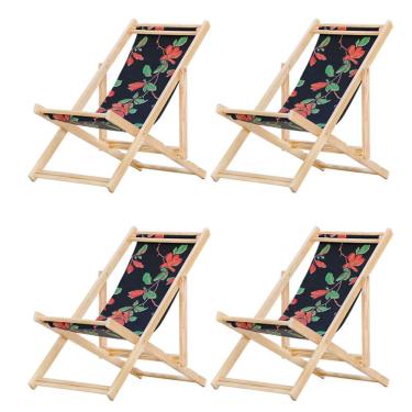 Imagem de Kit 4 Cadeira Espreguiçadeira Dobrável S-b-preto Flores