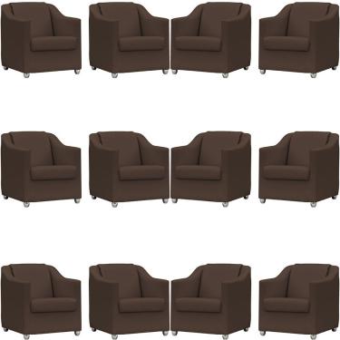 Imagem de Kit 12 Poltronas Mila Corino Marrom Pé De Plástico Cromado - Marrom, Corino
