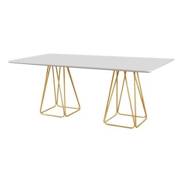 Imagem de Mesa De Jantar Retangular Milão Off White 2m Com Base Metal Dourado