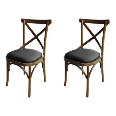 Imagem de Kit 2 Cadeira Xis Em Madeira Maciça De Eucalipto Verniz Imbuia Factor Marrom-preto