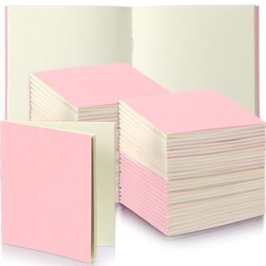 Imagem de Thenshop Pacote com 50 mini cadernos kraft de bolso, blocos de notas de 10 x 10 cm com bloco de notas de anotações, bloco de notas para lembrancinhas de festa (rosa, página em branco)