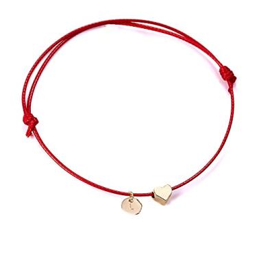 Imagem de Hifunny Pulseira de cordão vermelho com 26 letras, coração do amor, alfabeto, pulseira para homens e mulheres, pulseira ajustável com inicial de coração, 21-32cm, Metal, Strass