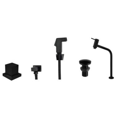 Imagem de Kit Preto Para Banheiro, Ducha Higiênica Quadrada, Manopla Quadrada pa