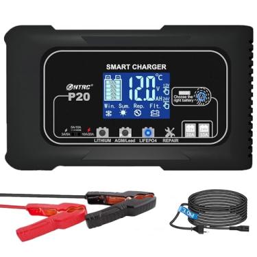 Imagem de SolaMr Carregador De Bateria Lítio Lifepo4, 20 A, 12 V E 24 V, Portátil Inteligente Para Carro, Chumbo-Ácido (Agm/Gel/Sla...), Ciclo Profundo Marítimo, Rv, Motocicleta (P20)