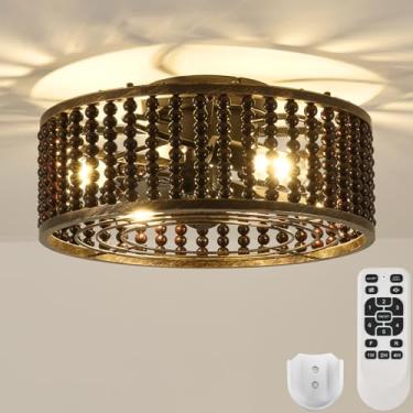 Imagem de Liokoc Ventiladores De Teto Com Luzes E Controle Remoto, Ventilador Gaiola, Decoração Artesanal Contas, 6 Velocidades, Reversível, 19" Lâmpadas Incluídas Para Montagem Embutida No Teto, Preto Brilha