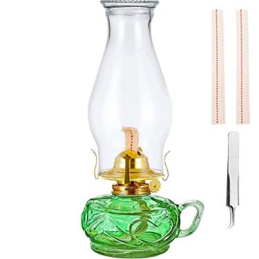 Imagem de swsce Lamparina Rústica A Óleo Para Uso Interno, Querosene Grande Com Cabo, 2 Pavios E 1 Pinça, Iluminação De Emergência Residencial Vintage Em Vidro (Verde)
