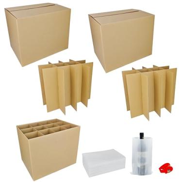 Imagem de ELSINPAPOX 2 Conjuntos De Caixas Mudança, Kits Divisórias Para Embalagem, 16 X 12, 13" Pratos Vidro, Papelão Cozinha Com 24 Bolsas Espuma, 1 Dispensador Rolos Fita