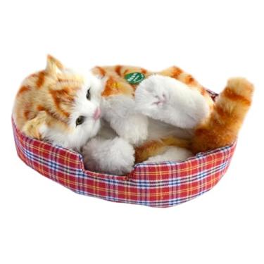 Imagem de MFMEXUL Brinquedos Interativos para Animais de Estimação Cheios, Gato Companheiro, Doce, Realista, Escritório, Versátil, Linha de Vida com Sons, Gatos Dormind, Catinho Laranja Corporal