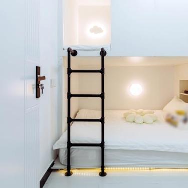 Imagem de YIQIFLY Escada De Saída Para Janela Porão, 4,8 Pés Montada Na Parede, Escadas Beliche Resistentes Sótão, Deck, Trailer, Van, Capacidade 330 Libras, Degrau Ferro Forjado (1,46 M, Preto)