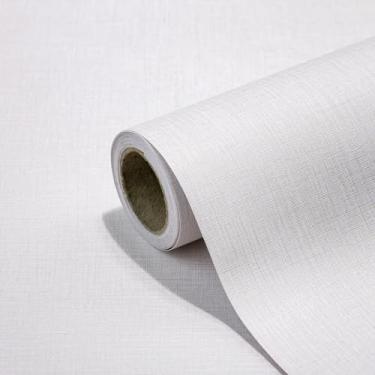 Imagem de CAX Papel de parede de contato bege para descascar e colar Grasscloth 39,9 cm x 2,999 cm Papel de parede autoadesivo removível papel de parede de linho sintético à prova d'água para armários de sala