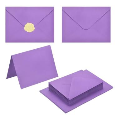 Imagem de PATIKIL Pacote com 20 envelopes roxos escuros 10 x 15 cm com cartões, envelopes A6 com aba em V com cartolina e adesivos dourados para cartões comemorativos de casamento, convites de aniversário