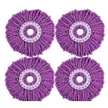 Imagem de 4 peças de cabeças de substituição para esfregão giratório, cabeça de esfregão de microfibra de tamanho padrão de forma redonda para esfregão giratório de 360 graus (roxo 4 peças)