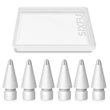 Imagem de SIXFU 6 pontas de lápis de substituição para Apple Pencil, acessórios duráveis para iPad Pro/Apple Pencil Pro/USB-C/ 1ª geração/2ª geração (parte superior de metal)