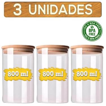 Imagem de Kit Potes Herméticos de Vidro com Tampa de Bambu para Temperos e Condi