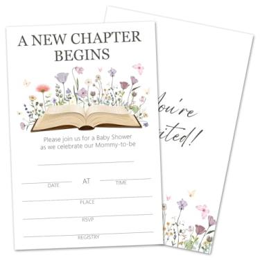Imagem de rizotus Convites florais para chá de bebê para menina e menino, tema de livro, revelação de festa, convites 25 cartões com envelopes, suprimentos de decoração de festa de anúncio de grávida -15