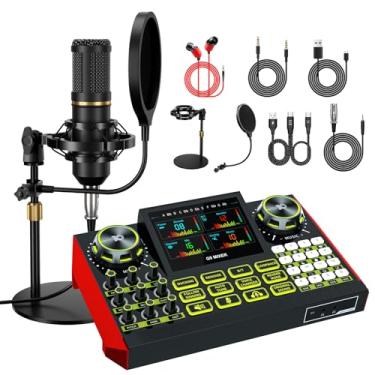 Imagem de Pacote de microfone de podcast G9 com placa de som ao vivo, conjunto de equipamentos de podcast, placa de som com microfone condensador de 3,5 mm para PC/telefone, transmissão ao vivo, jogos de canto