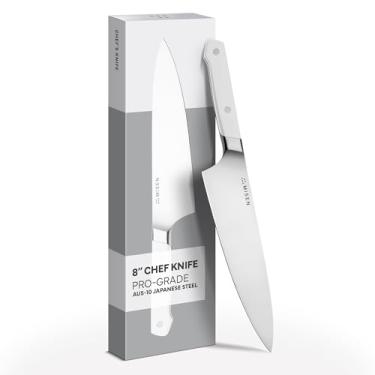 Imagem de Misen Faca De Chef 8", Aço Inoxidável Aus-10 Japonês Alto Carbono, Lâmina Híbrida Alemã, Cozinha Precisão Para Cozinheiros Profissionais E Domésticos, Desempenho Corte Máximo - Branca