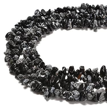 Imagem de jodaying 7-8 mm Natural Floco de Neve Obsidiana Pedra Preciosa Lascas de Pedra Preciosa Semipreciosa para Fazer Joias DIY Artesanal Suprimentos de Artesanato 1 Fio por Saco Aproximadamente 86 cm