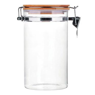 Imagem de Pote Vidro Borosilicato C/ Trava Tampa Bamboo 1200ml - Homecook, Trans