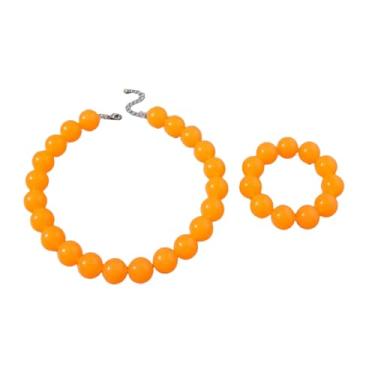 Imagem de Todu Colar gargantilha com contas grossas coloridas para mulheres, pulseira de contas neon de acrílico, boêmio, conjunto de joias de verão dos anos 80, acessórios de festa à fantasia, 1 Pc+1 Pc, Zinco