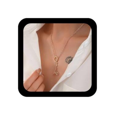 Imagem de Iaceble Colar Boho com pingente de círculo de cruz de metal dourado tulipa gargantilha vintage Y Lariat colares de corrente de tulipa para mulheres