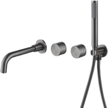 Imagem de Torneira Misturadora De Banho Coealed Montada Na Parede 2 Futions Quente E Frio Latão Tipo Split Torneira De Banho Misturadora Com Chuveiro De Mão, Grey