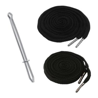 Imagem de BOROLA Cordão De Algodão Substituição Para Calças Moletom E Shorts, 51" (2 Peças), Moletons Universais, Premium, Com Enfiador Metal Fácil Usar (Preto Liso + Prata)