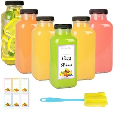 Imagem de Dayify Pacote com 6 garrafas de vidro de 350 ml com tampas, garrafas de água de vidro vintage de 360 ml com tampas, recipientes de suco reutilizáveis para suco, leite, gengibre, kombucha, bebidas