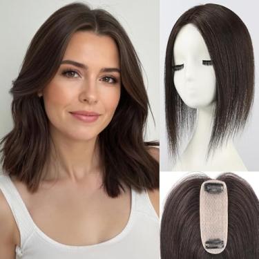 Imagem de starluck Apliques De Cabelo Para Mulheres, Humano Real 4,5" X 1,5" Com Base Seda, Pretos Naturais, Sem Franja, 100% Cobertura Ralo E Raiz Grisalha