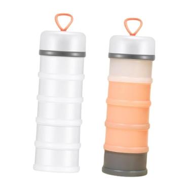 Imagem de Bothyi 2x Recipientes de Proteína em Pó Dispensadores de Proteína em Pó Multifuncionais para Armazenamento em Movimento Dispensador de Fórmula Empilhável, Branco E Rosa