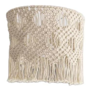 Imagem de KiBcsLic Abajur de macramê, luminária de teto com proteção de lâmpada, luminária pendente estilo boho com borla para iluminação de sala de jantar, Style a