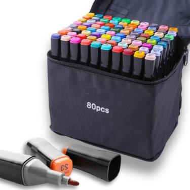 Imagem de Kit Canetas Marcador Permanente Ponta Dupla 80 cores + Bolsa - Touch