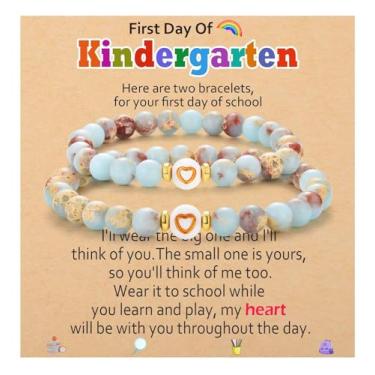 Imagem de OAVOOK Primeiro dia de aula/jardim de infância/pré-escolar, pulseiras de volta às aulas para meninas, presentes de mãe e filha, First Day of Kindergarten Gifts, Pedra, Sem Pedra Preciosa