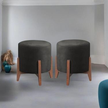 Imagem de Kit 2 Puff Decorativo Para Sala Redondo Luxo Dallas Veludo Preto