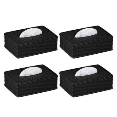Imagem de Kit 4 Porta Lenços Umedecidos Plástico Rattan Cores - Panamby, Preto