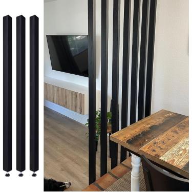 Imagem de Divisor De Quarto Divisória De Parede Preta Divisor De Quarto Piso Ao Teto Ripas De Madeira, Sala De Jantar Sala De Estar Sala De Estar Diy Separador Post, Não Precisa Perfurar
