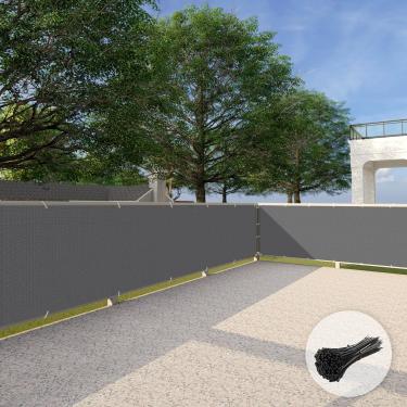 Imagem de Tela de privacidade para deck Patio Paradise de 9,5 x 63,5 cm, perfeita para quintal ao ar livre, varanda, trilhos, jardinagem, cerca, proteção de trilhos, cinza, personalizado com laços de zíper