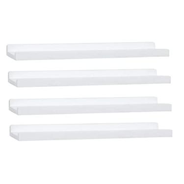 Imagem de Prateleiras flutuantes longas com bordo, conjunto de 4 prateleiras de borda para fotos, prateleiras de exibição de armazenamento de molduras rústicas montadas na parede para sala de estar, quarto,