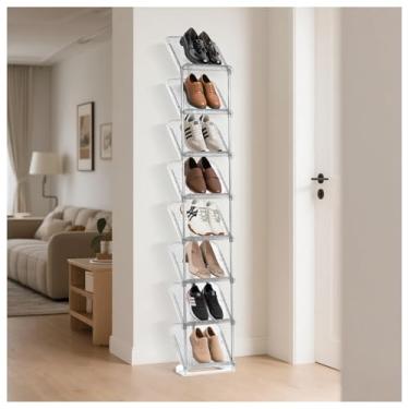 Imagem de SMILHELTD Sapateira vertical 8 camadas estreita transparente suporte de armazenamento de tênis luxuoso salto para cima organizador de torre economia de espaço prateleira de pé livre para entrada