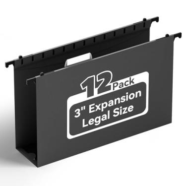 Imagem de ANSOOK Pastas de arquivo suspensas de plástico tamanho ofício, pacote com 12 pastas expansíveis, expansão resistente de 7,6 cm, pastas de arquivo com abas inseríveis, organizador de arquivos sanfonado