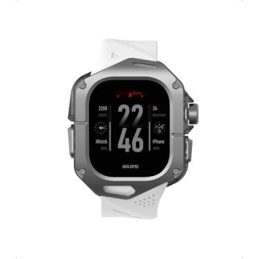 Imagem de Aulumu Capa de titânio A01 com Apple Watch Ultra Band de 49 mm | Design luxuoso | Apenas para Apple Watch Band Ultra 1/2 49 mm | Capa de titânio com tiras brancas
