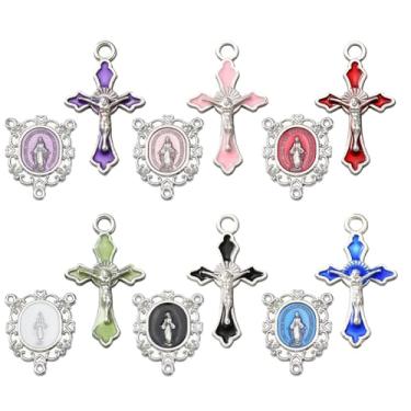 Imagem de SUNNYCLUE 1 caixa, 24 peças, 12 estilos, pingentes de cruz colorida, crucifixo, amuleto, liga oval, esmalte, fé, rosário de Páscoa, pingentes para fazer joias, colares, pulseiras, contas, artesanato