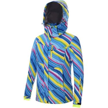 Imagem de Casaco De Esqui De Neve Feminino Inverno Roupas De Esqui Ao Ar Livre Senhoras Plus Veludo Jaqueta De Camuflagem Grossa à Prova De Vento Jaqueta De Esqui Quente à Prova D'água, Blue, XXL