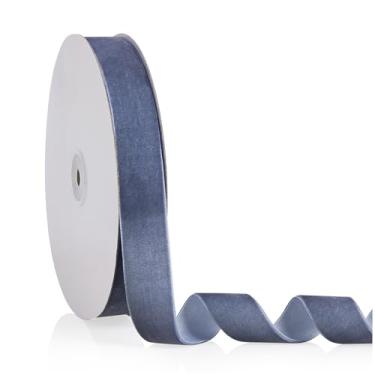 Imagem de Fita de veludo azul empoeirada 2,5 cm x 20 metros, fita de Natal perfeita para decoração de guirlanda de árvore de Natal, enfeites de artesanato artesanal, embrulho de presente e fabricação de laços