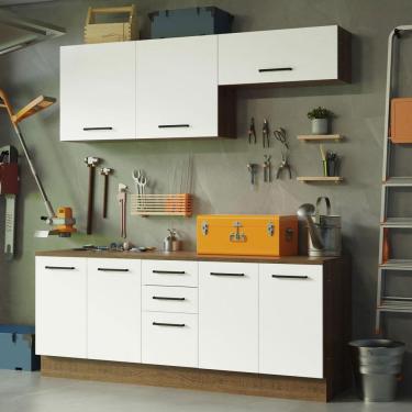 Imagem de Kit com 2 Balcões e 2 Armários Aéreos Multiuso 200cm Rustic/Branco Agata Madesa