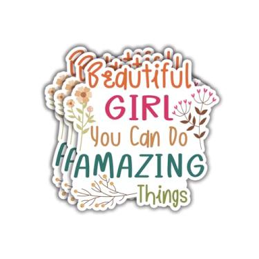 Imagem de (3 peças) Adesivo Beautiful Girl You Can Do Amazing Things, citações sarcásticas engraçadas, frases inspiradoras, adesivos de vinil para Tumbler, laptop, Kindle, garrafas de água, livros, telefone