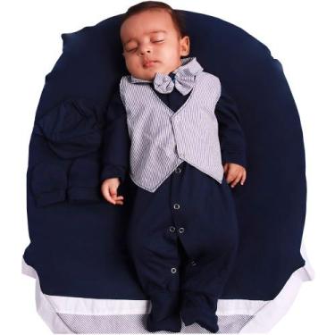 Imagem de Saída de Maternidade Menino Aconchego Pequeno Baby Marinho Listrado 05