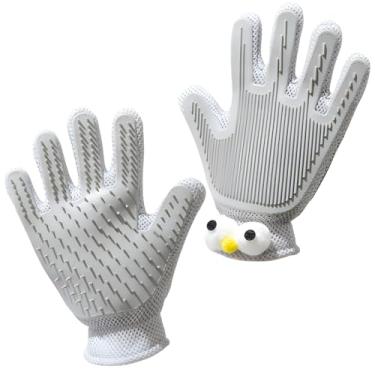Imagem de Luvas 2 em 1 para cuidados com animais de estimação – escova para gatos e cães, luva de massagem para remoção de pelos de animais de estimação de alta eficiência, cabelo limpo em ambos os lados (cinza